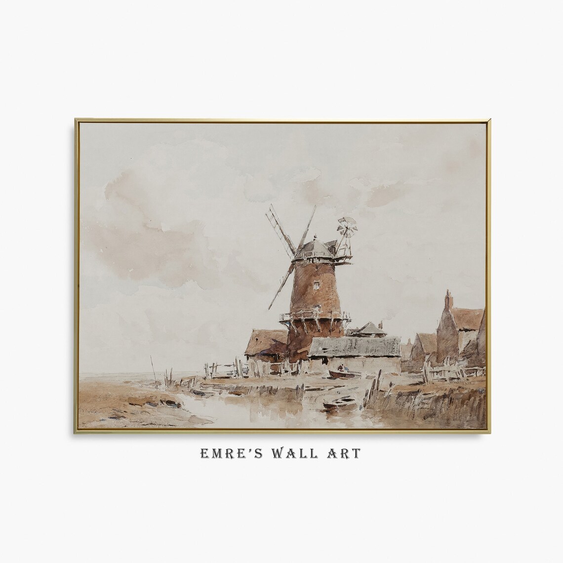 Vintage Windmill Print, Farmhouse Country Landscape