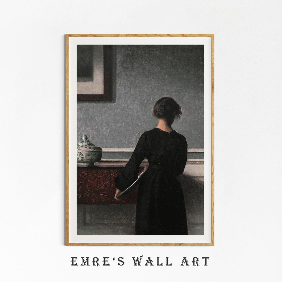 Woman in Black Dress Seen from Behind Grey Interior Vintage Poster - Image 4