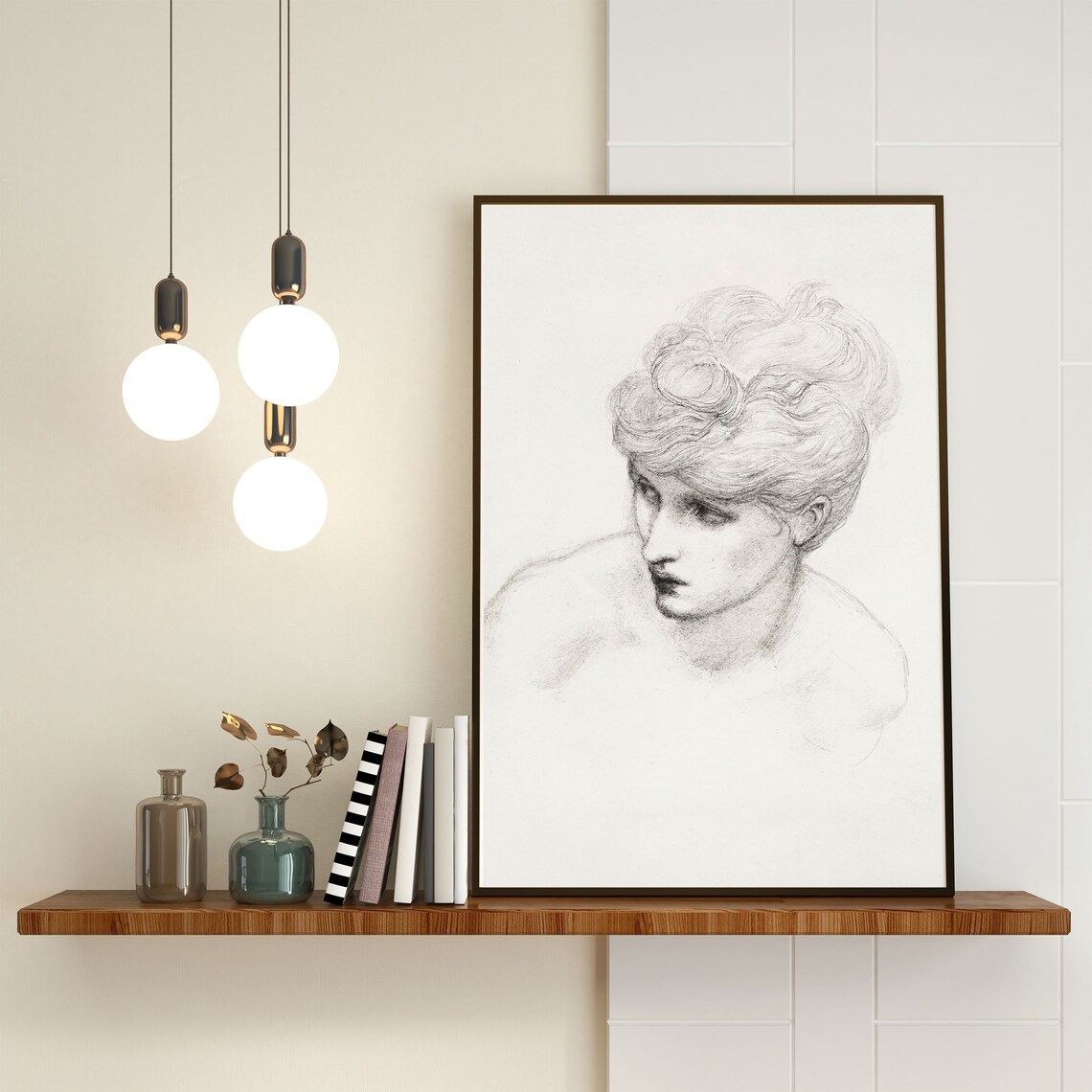 Woman Profile Pencil Sketch Vintage Drawing Flowing Hair Art Poster - Image 4