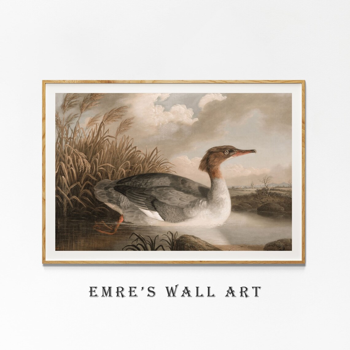 Female Merganser Duck Marsh Vintage Wildlife Painting Poster - Image 4
