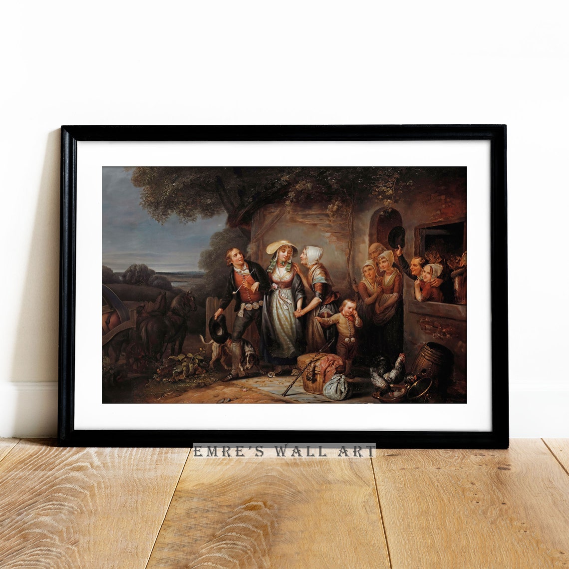 Antique Village People Oil Painting Vintage Country Farmhouse Wall Decor Vintage Brussels Village Print Warm Tone Moody Art Print - Image 4
