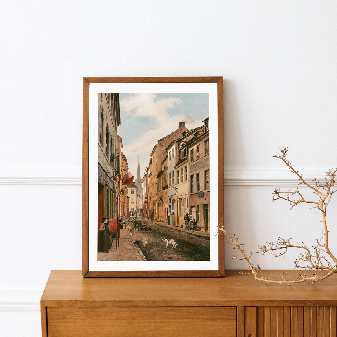 Old European Cobblestone Street Scene Vintage City Painting Poster - Image 4