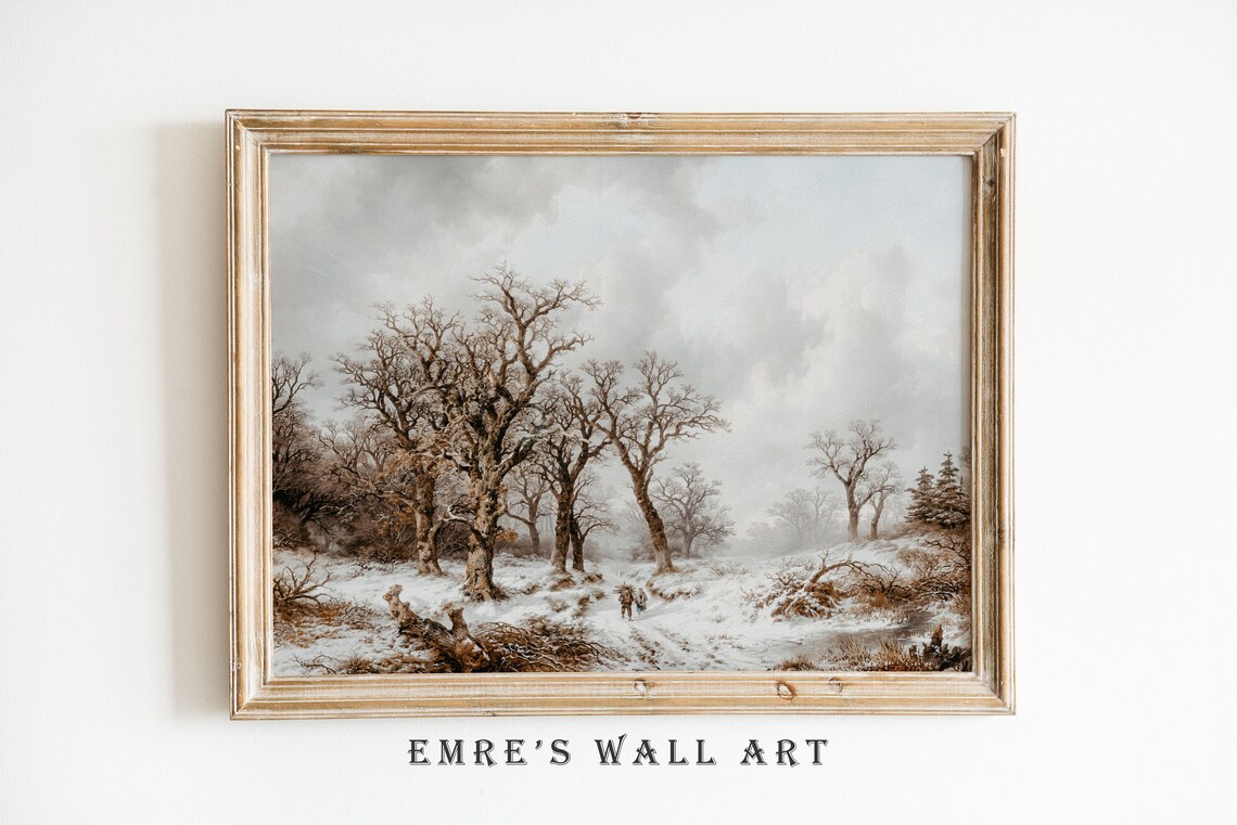 Vintage Winter Oil Painting Rustic Winter Art Print - Image 2