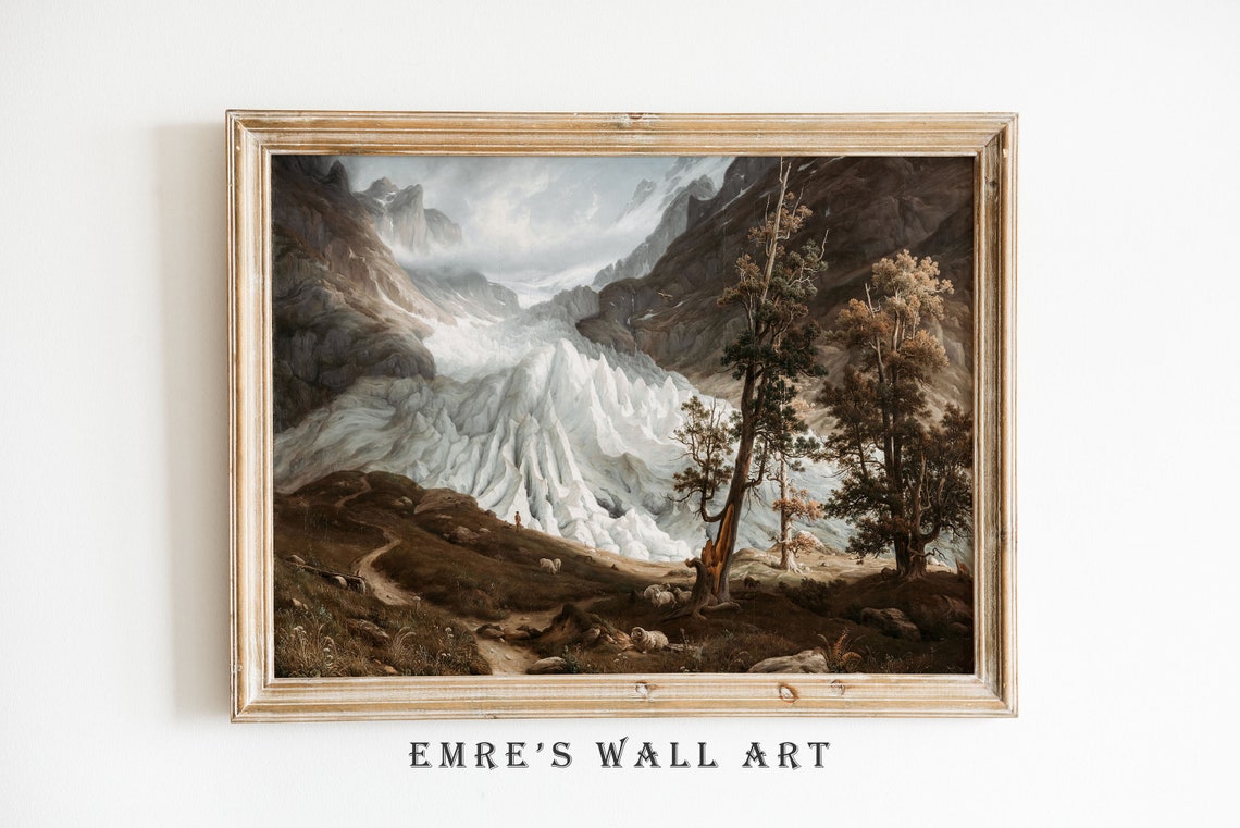 Alpine Glacier Valley Sheep Dramatic Mountain Landscape Poster - Image 2