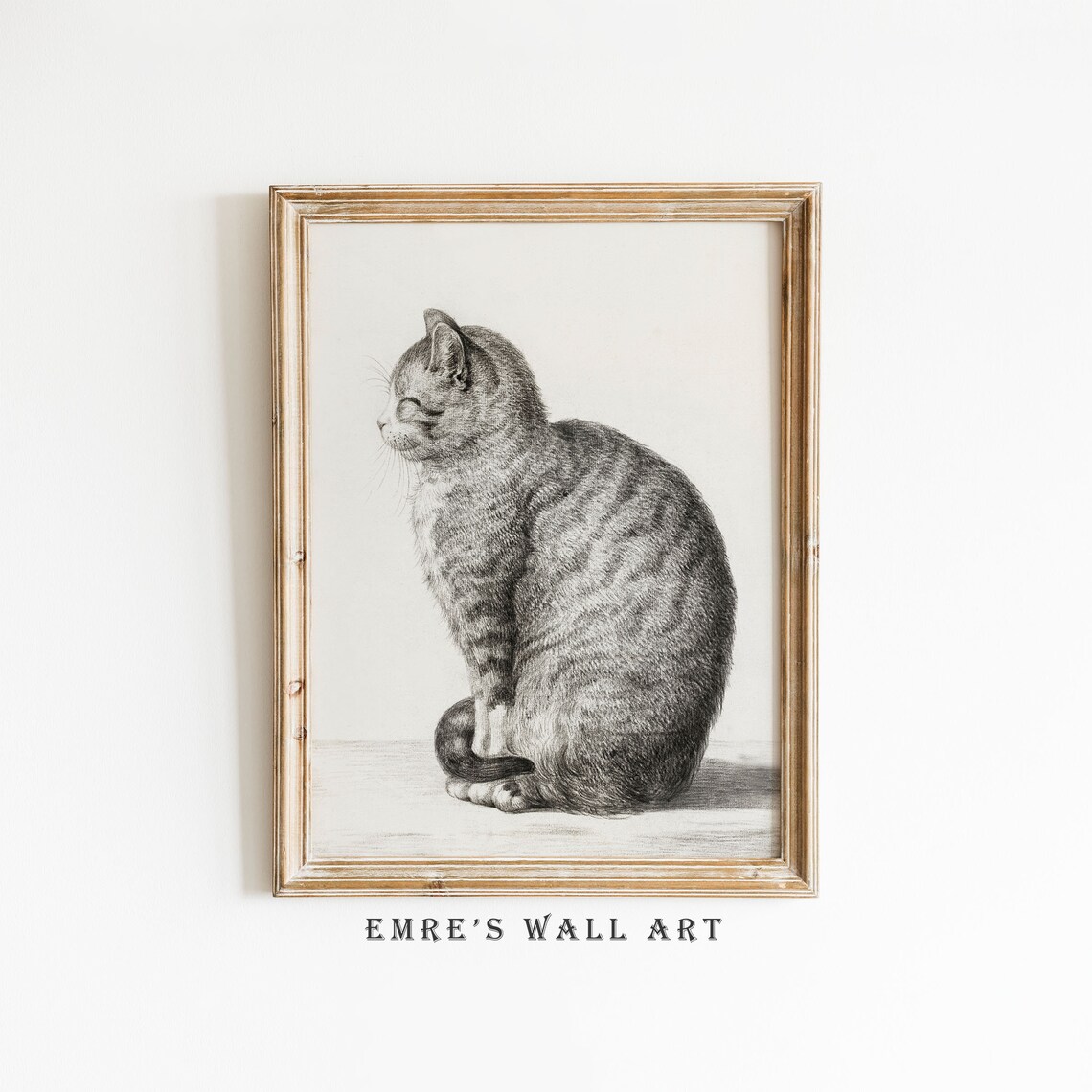 Vintage Cat Sketch Art Print, Antique Drawing