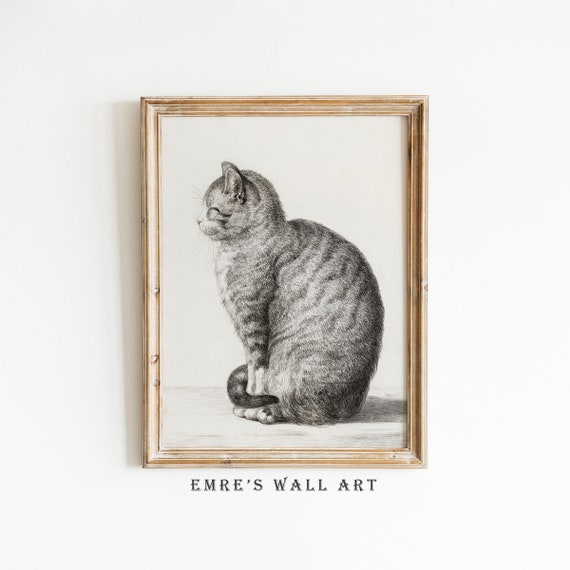 Vintage Cat Sketch Art Print, Antique Drawing