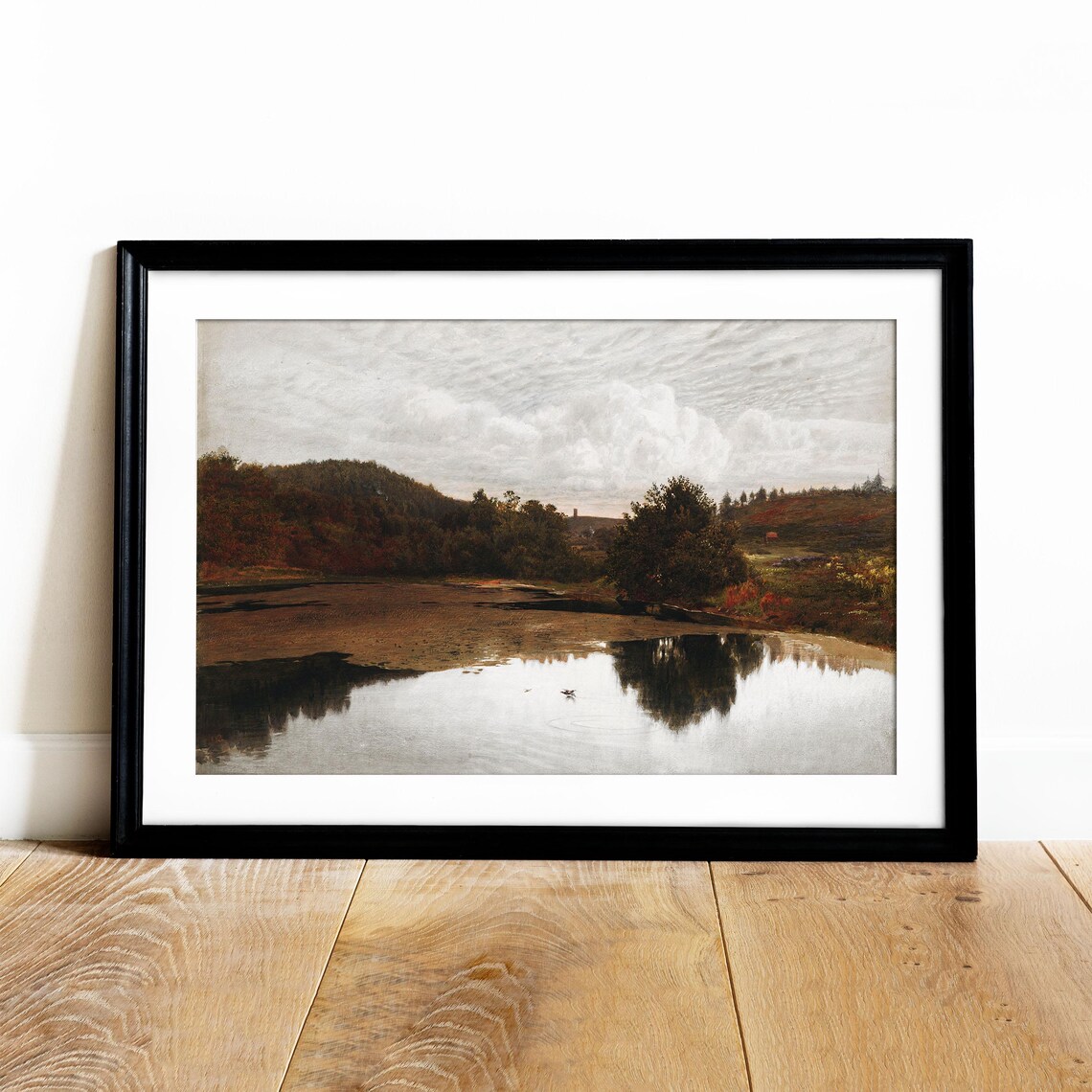 Mirror Still Autumn Lake Vintage Fall Landscape Reflection Painting Print - Image 4