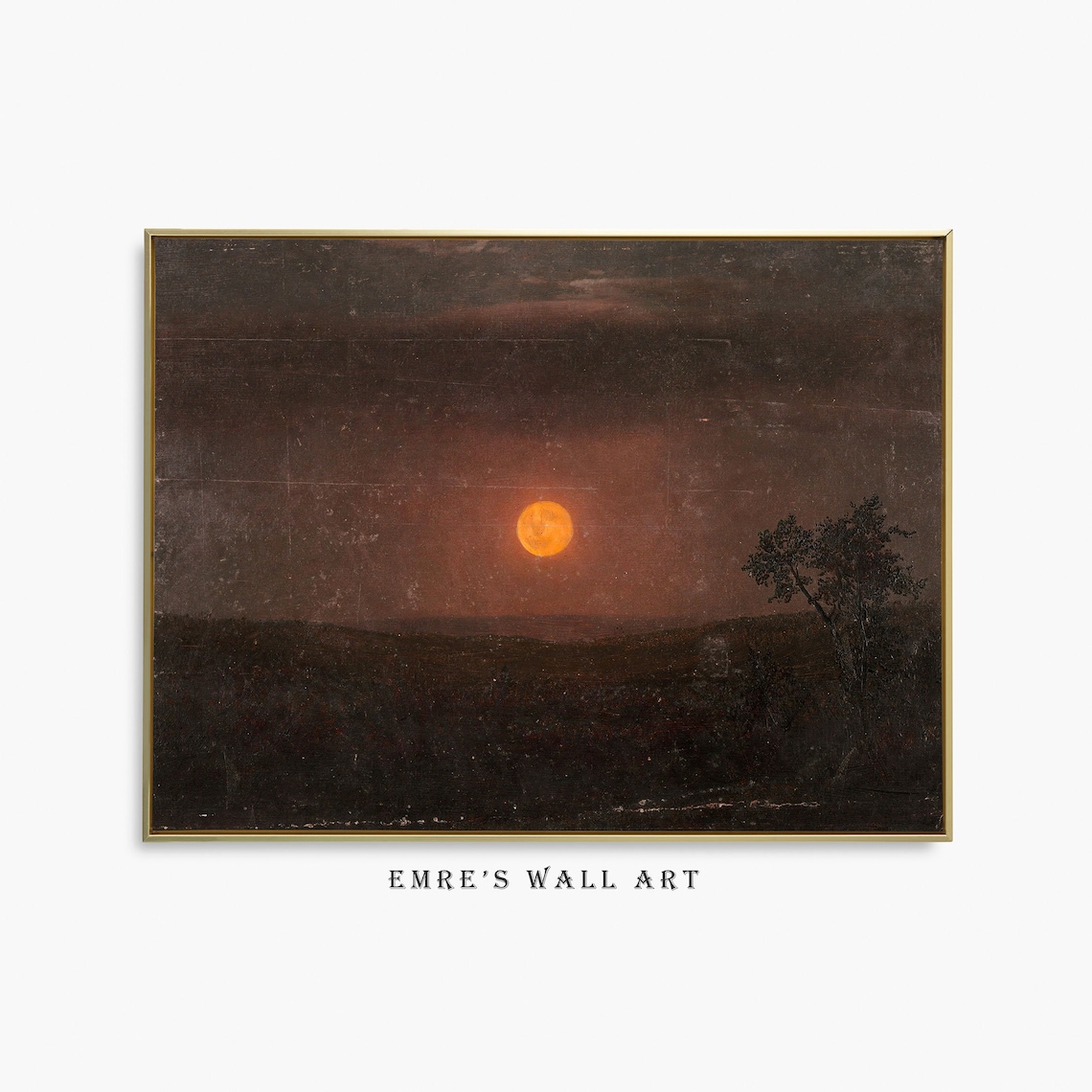 Vintage Moon Landscape Art Print, Rustic Moonlight