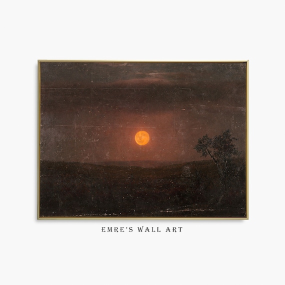 Vintage Moon Landscape Art Print, Rustic Moonlight