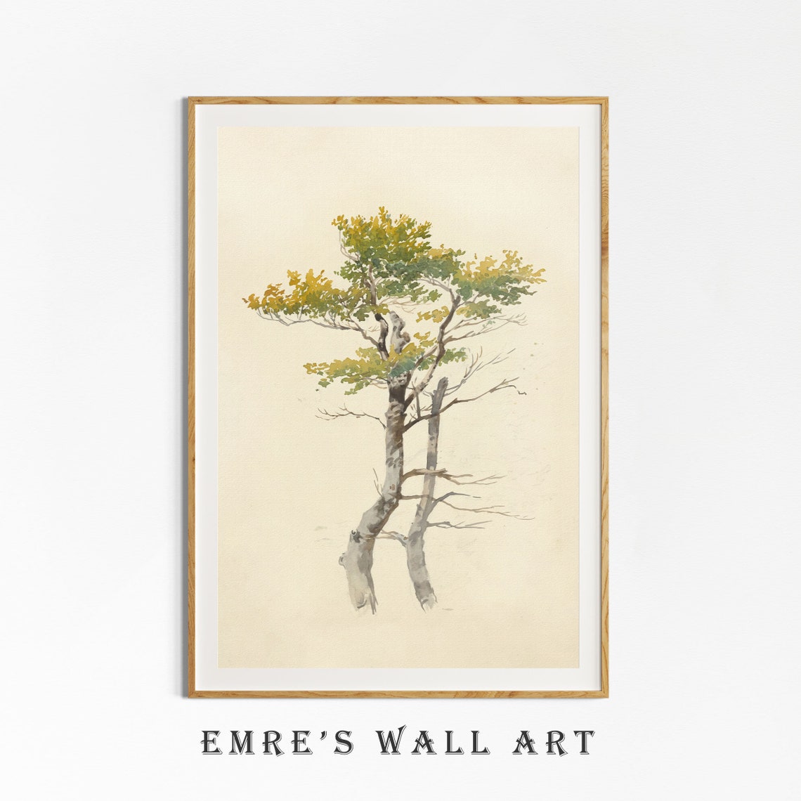 Lone Tree Watercolor Sketch Delicate Botanical Drawing Wall Art - Image 4