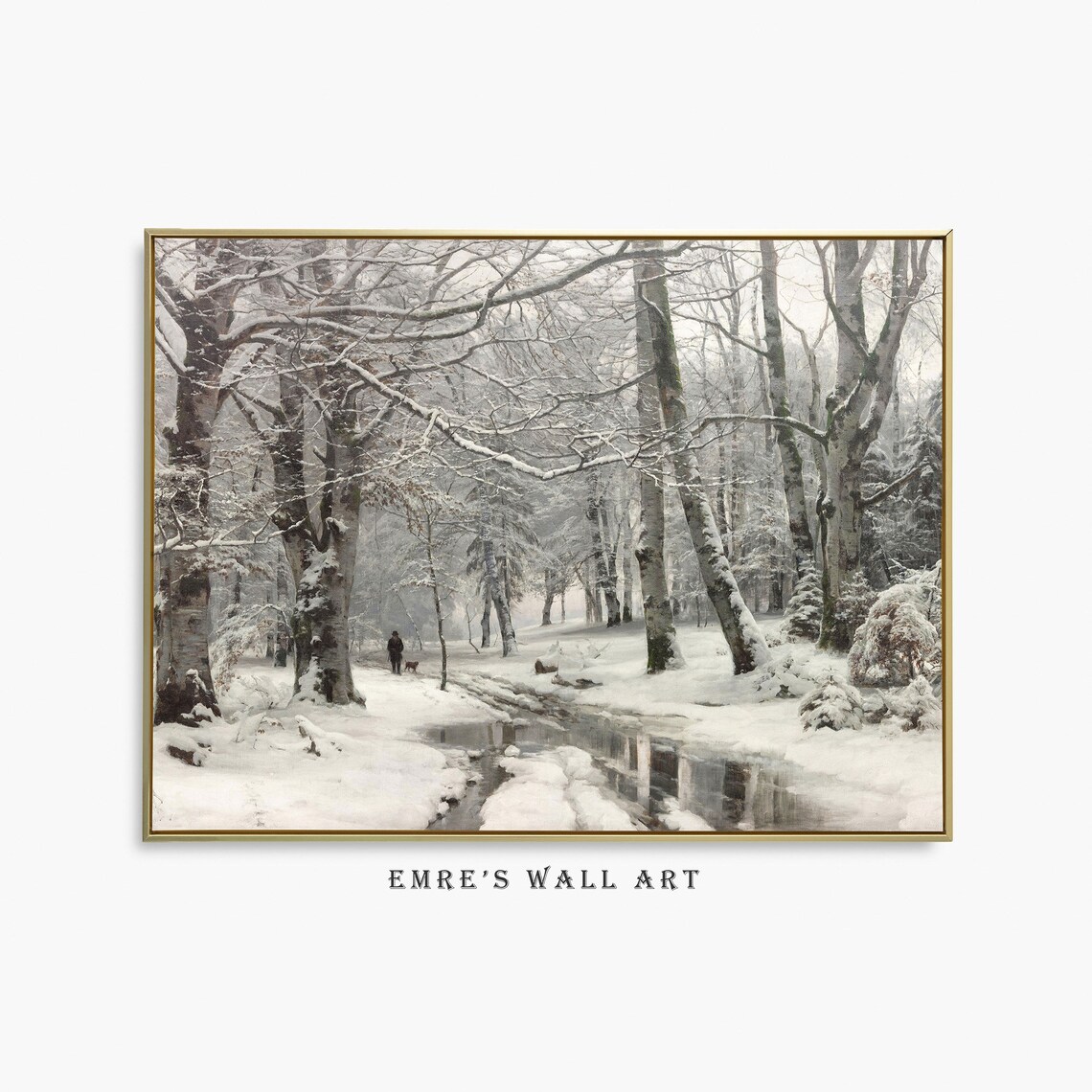 Snowy Forest Landscape, Retro Winter Art Print