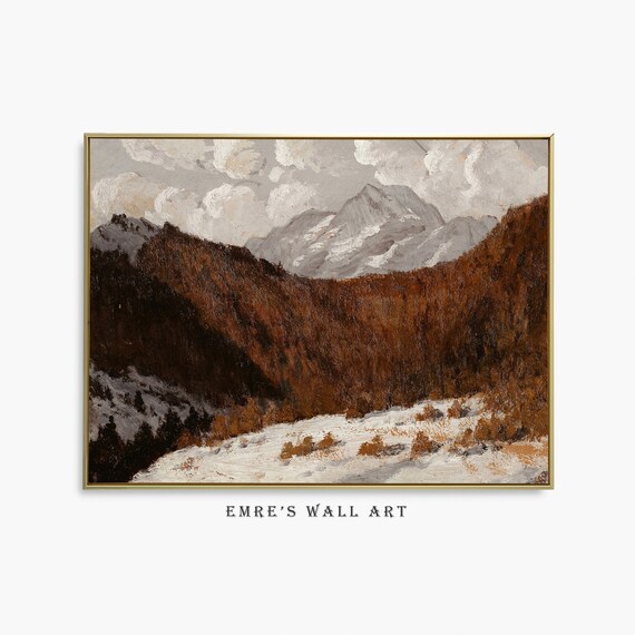 Snow Capped Peaks Winter Mountain Range Vintage Landscape Poster