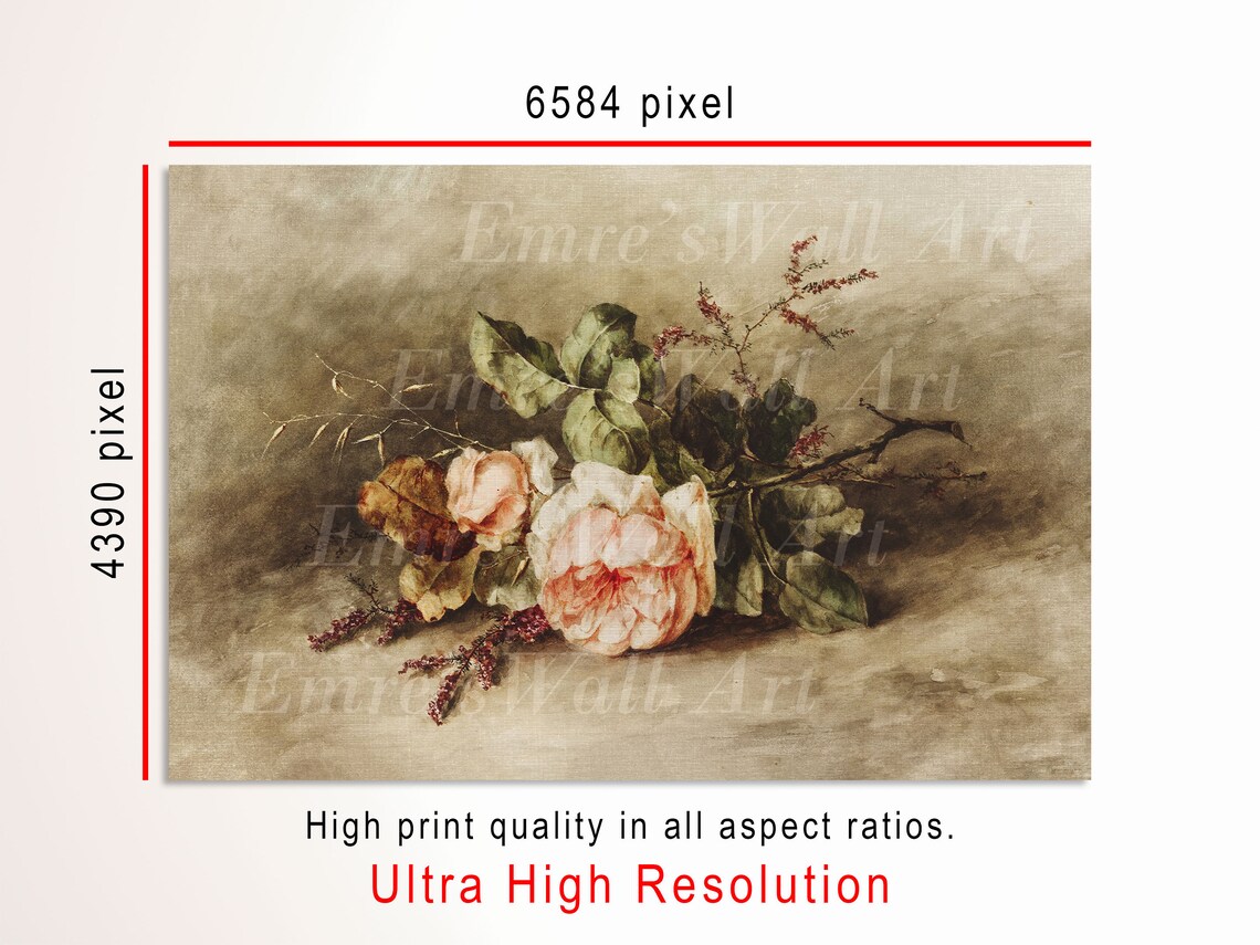 Vintage Pink Roses Still Life Painting Soft Neutral Floral Poster - Image 3