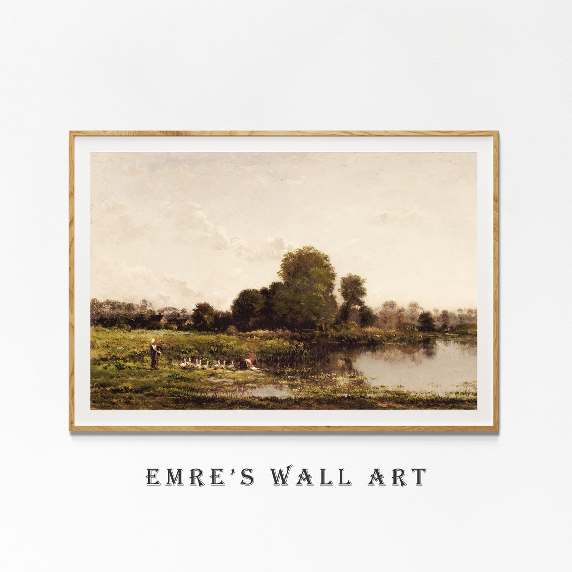 Geese By River Countryside Scene Vintage Farm Painting Poster - Image 4