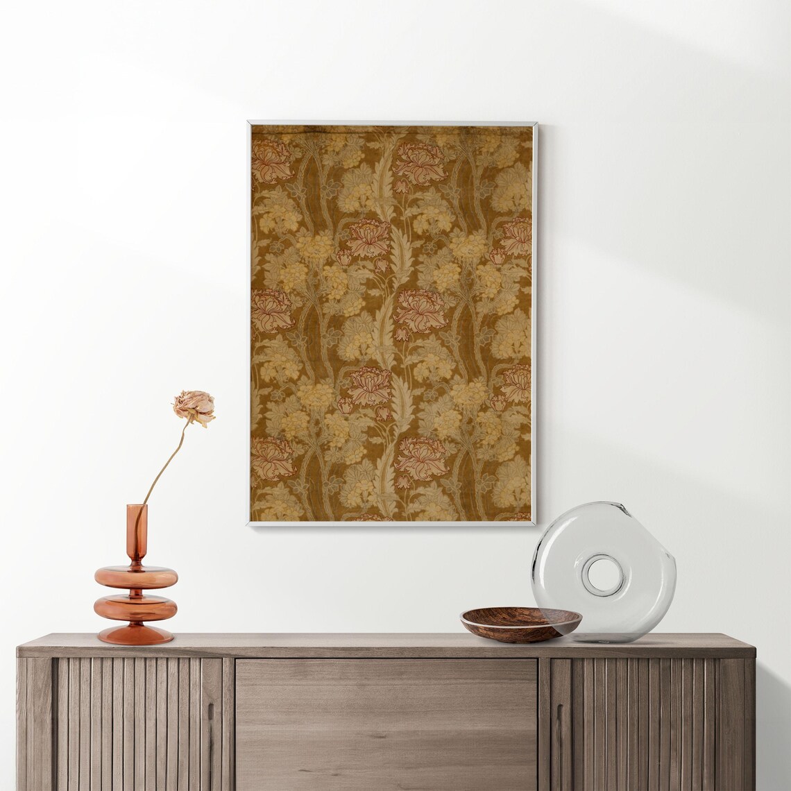 Golden Chrysanthemum Floral Pattern Vintage Damask Art Poster - Image 2