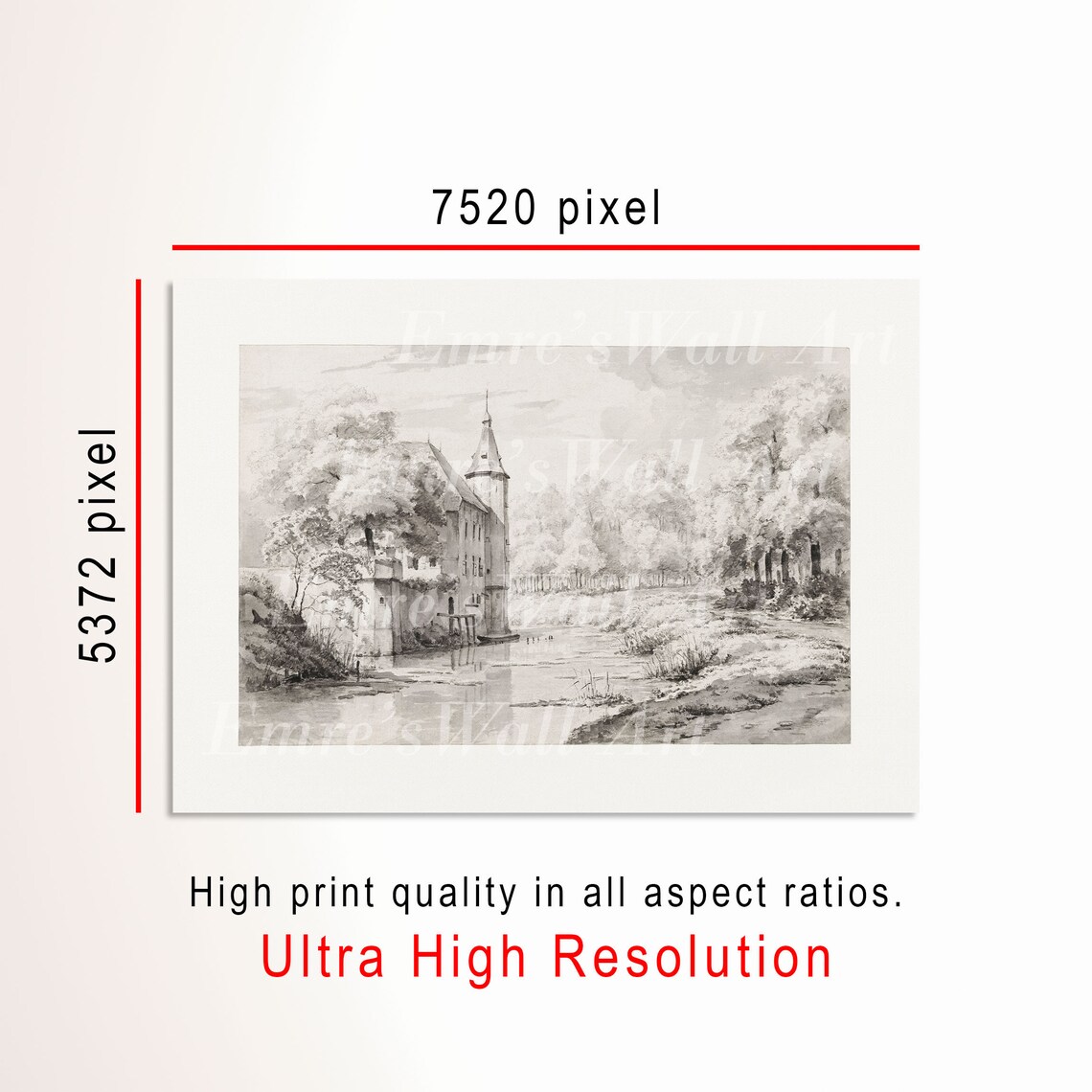 Rustic Sketch Vintage Landscape Art Print - Image 3