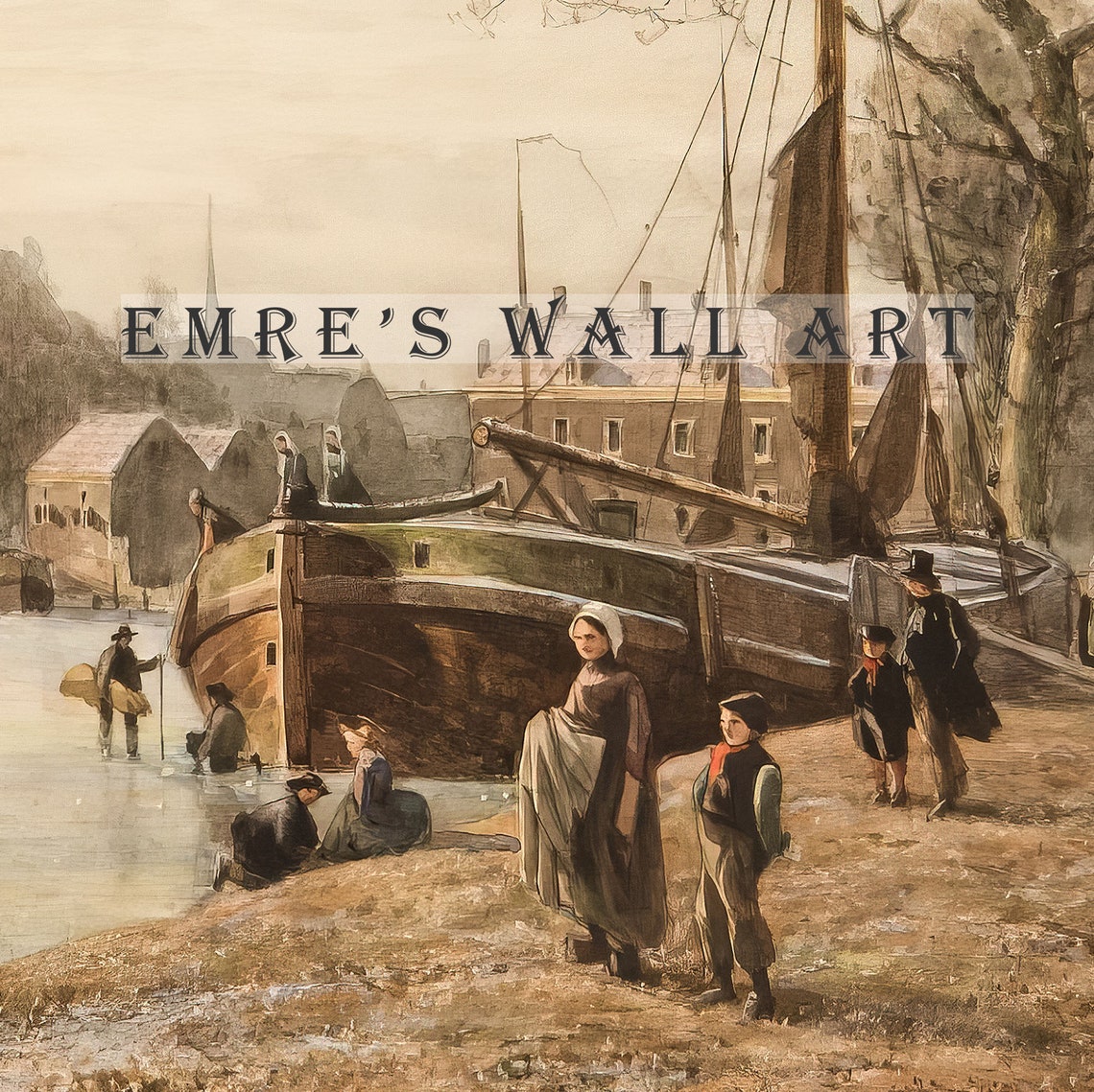 Dutch Winter Canal Skaters Vintage Windmill Ice Scene Poster - Image 2