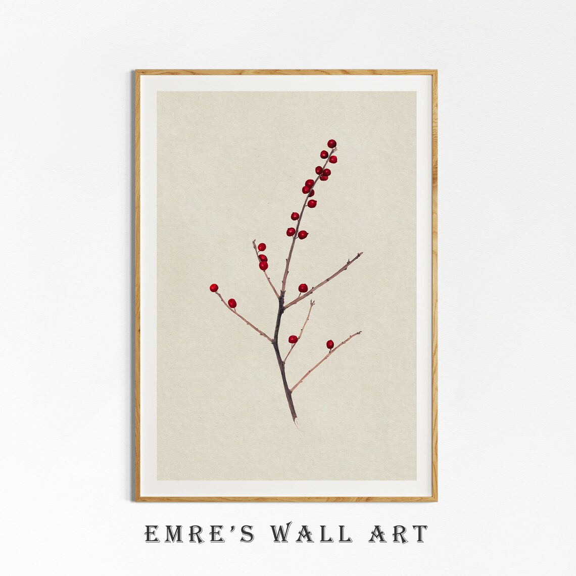 Red Berries Branch Minimal Winter Botanical Watercolor Art Print - Image 4