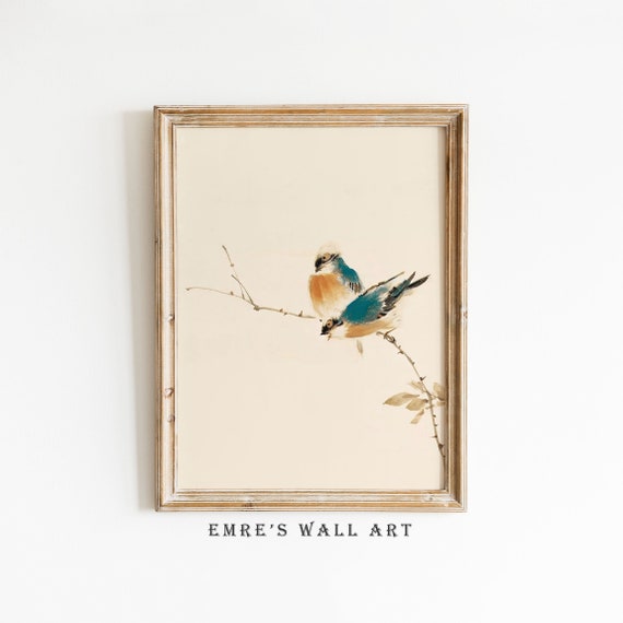 Vintage Bird Couple Watercolor Art Print