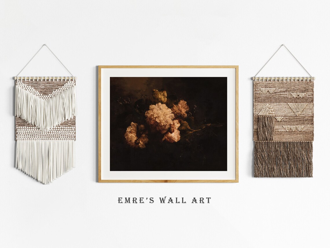 Moody Floral Art Print, Dark Botanical Peony Study - Image 2