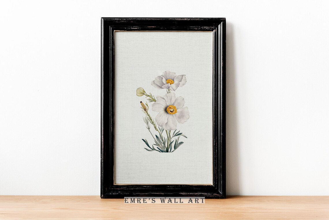 White Wildflower Botanical Painting Vintage Neutral Flower Poster - Image 2