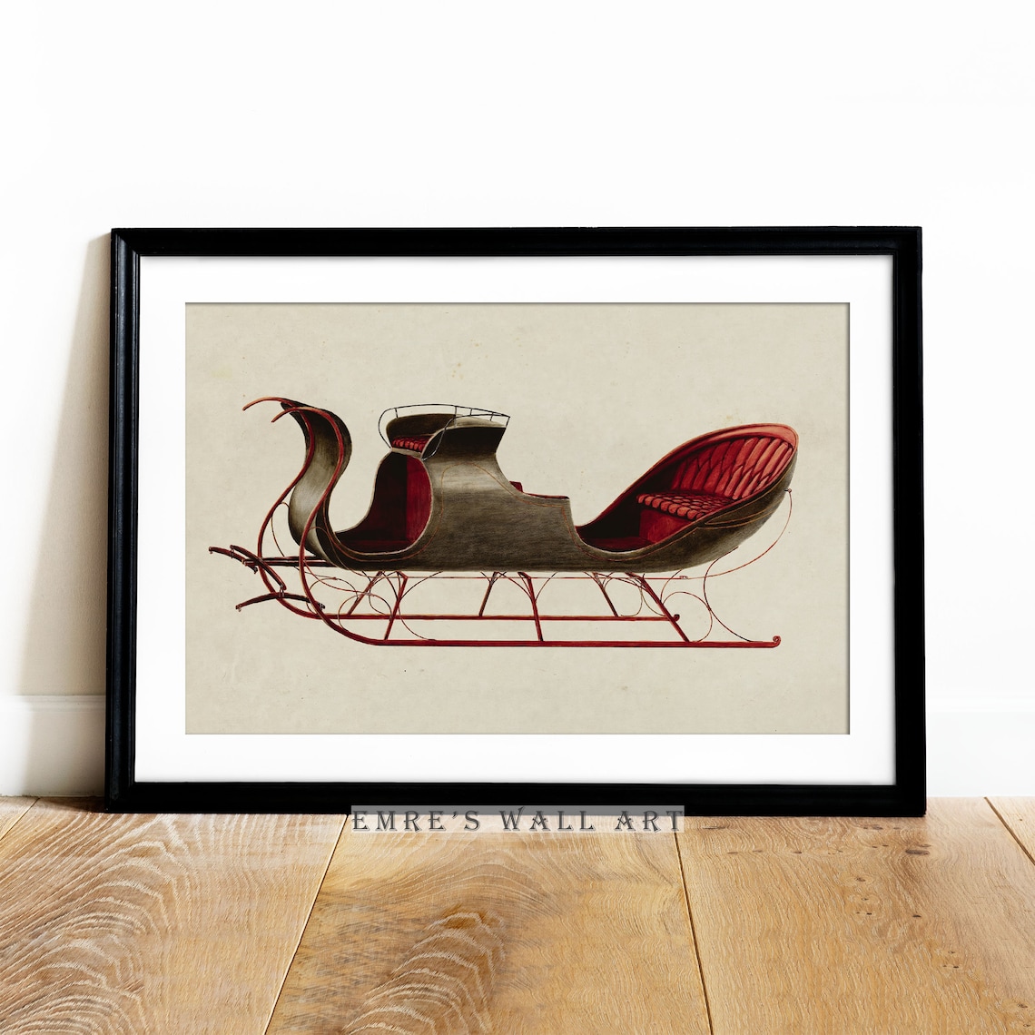 Vintage Winter Sleigh Art Print, Country Christmas Decor - Image 2