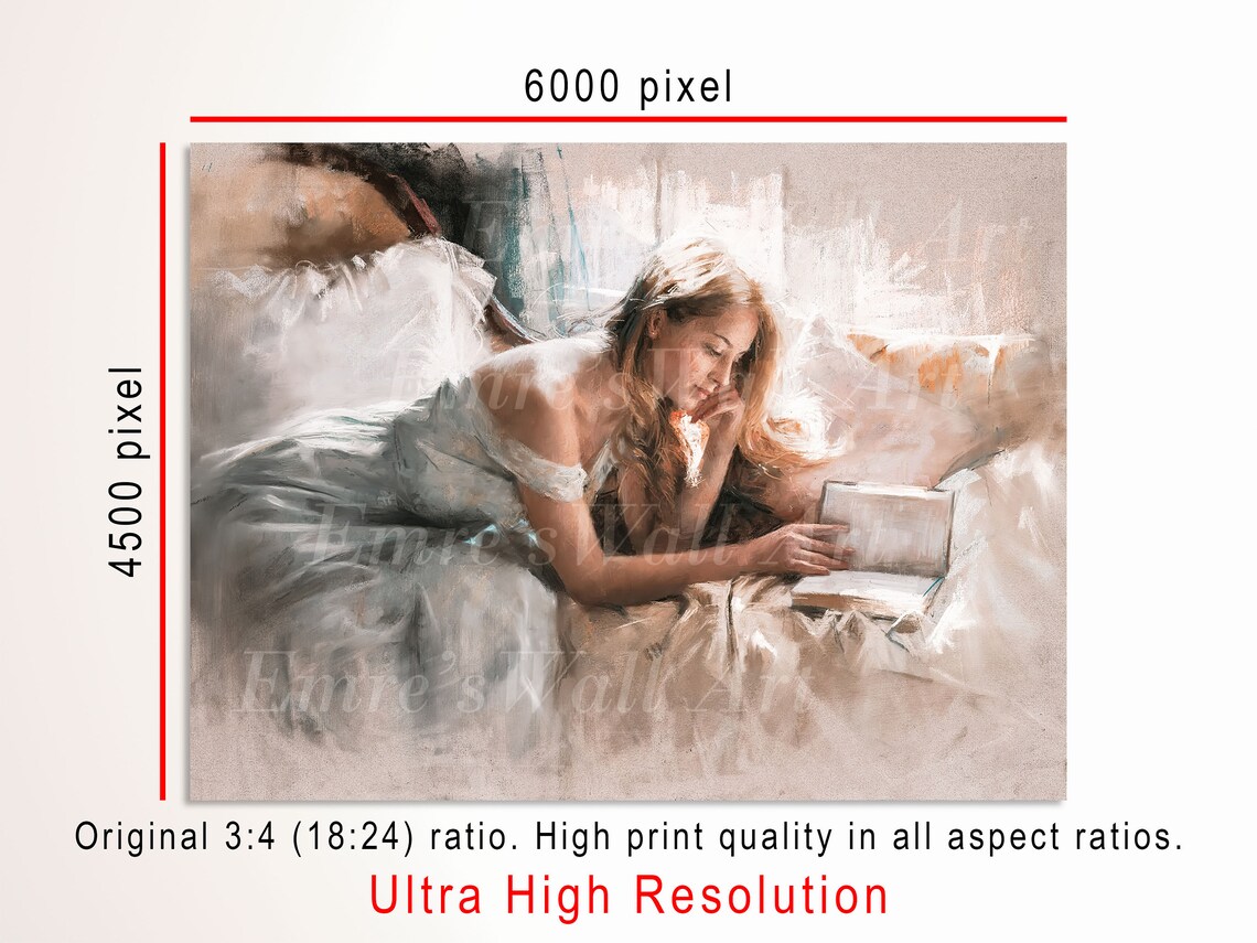 Victorian Woman Reading Oil Painting Art Print - Image 3