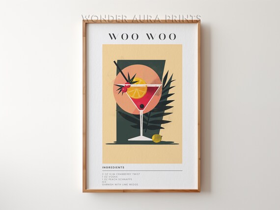 Woo Woo Vodka Cranberry Cocktail Recipe Retro Graphic Art Print