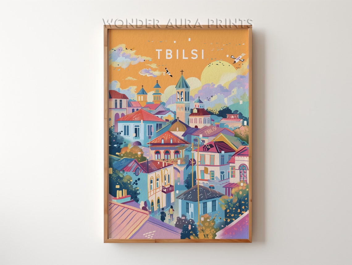 Colorful Tbilisi Old Town Rooftops At Sunset Cityscape Poster