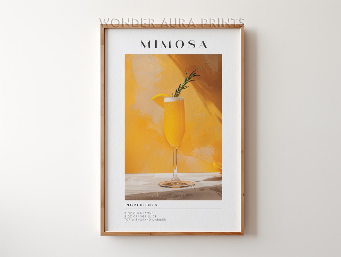 Mimosa Cocktail Recipe Golden Hour Champagne Flute Art Poster