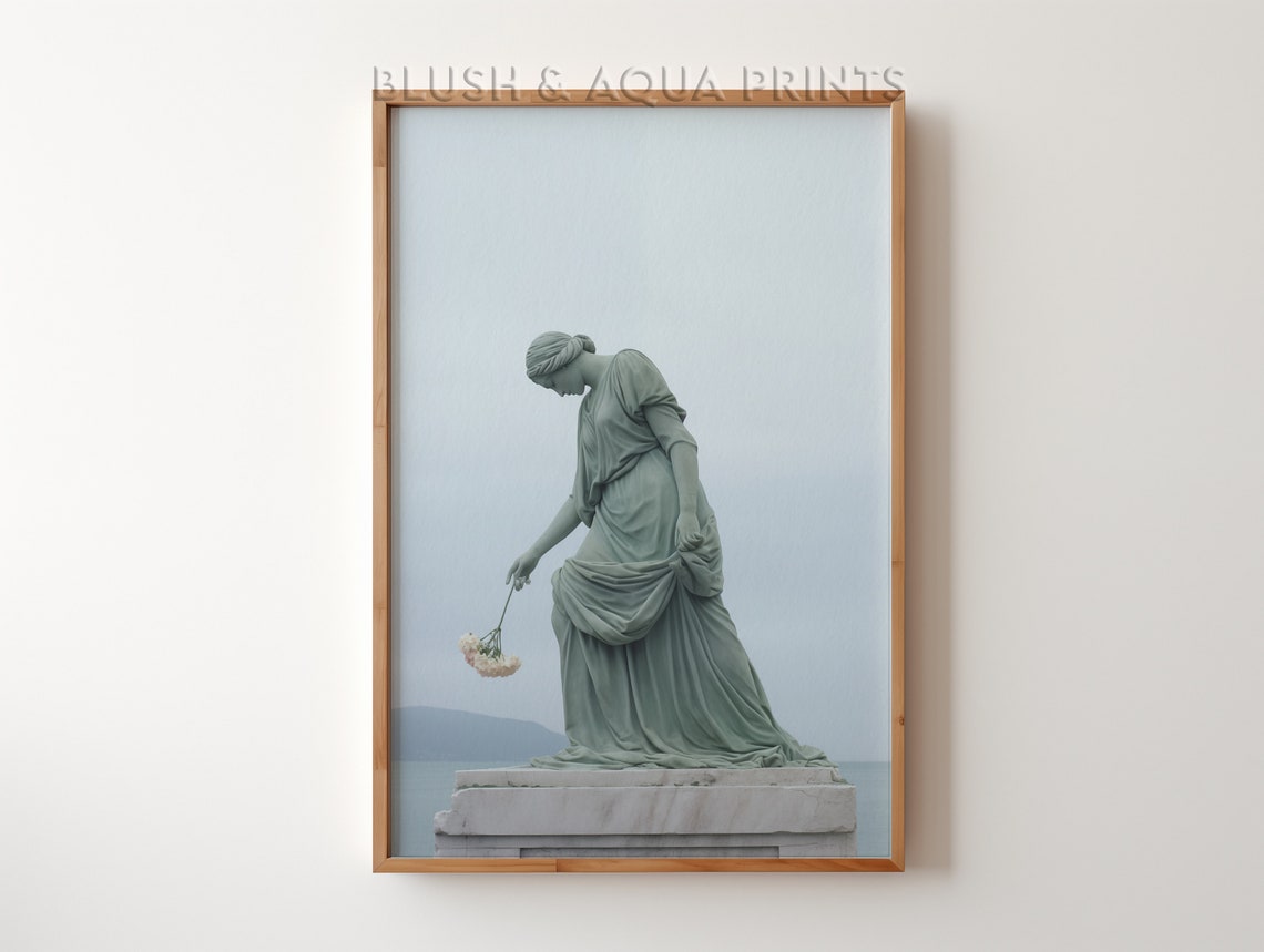 Greek Goddess Statue Holding Flowers Neoclassical Stone Wall Art