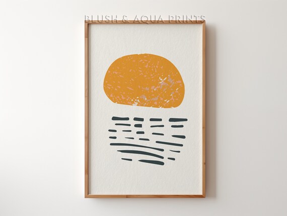 Minimalist Sunset Print In Ocean Surf Wall Art Poster Room Decor Boho Bedroom Over The Bed