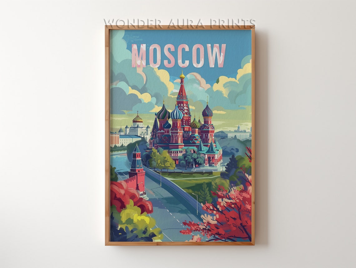 Moscow St. Basil's Cathedral Colorful Landmark Travel Poster Artwork