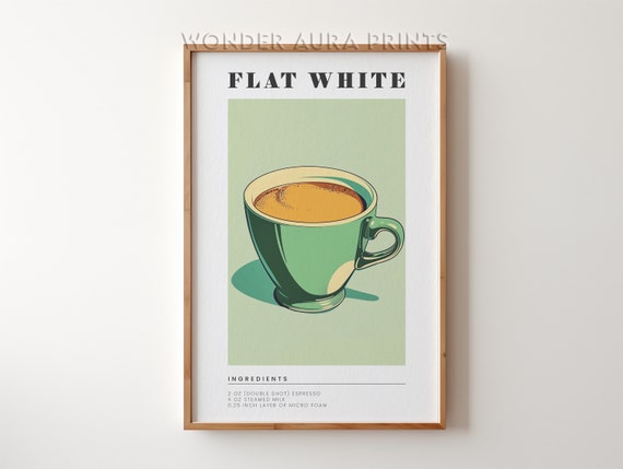 Flat White Recipe Wall Art Print Coffee Guide Prints Kitchen Retro Decor Bar Wonder Aura