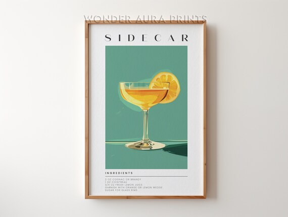 Sidecar Cocktail Recipe Coupe Glass on Teal Modern Kitchen Poster