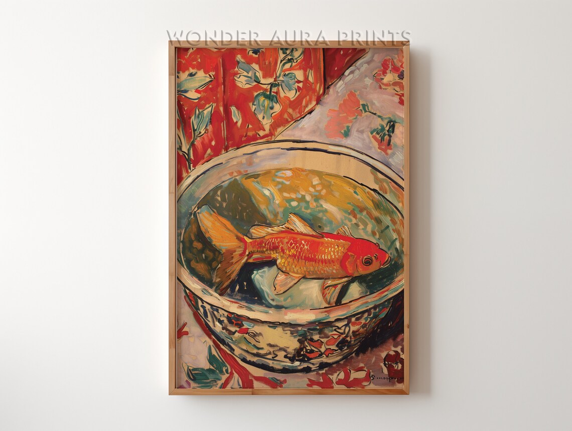 Gold Fish In Bowl Maximalist Wall Decor Dopamine Art Jungle Wonder Aura Prints