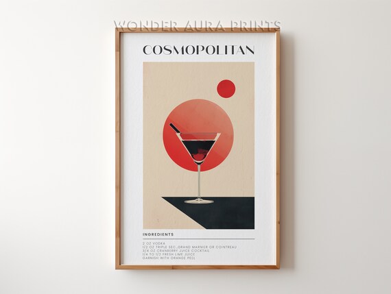 Classic Cosmopolitan Cocktail Recipe Retro Bar Cart Art Poster