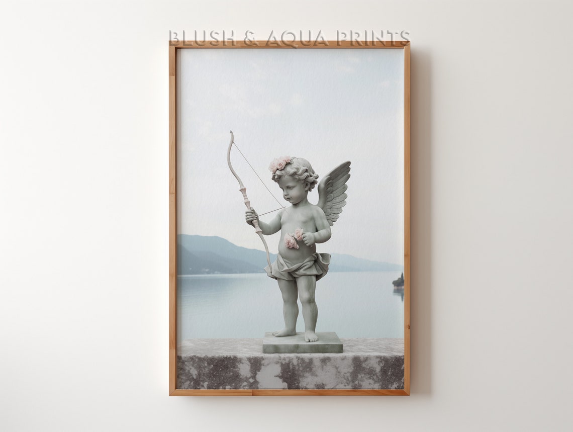 Cupid Angel Statue by the Lake Romantic Blush Dream Art Print