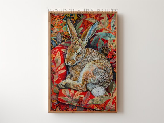 Sleeping Rabbit Maximalist Bedroom Wall Art Dopamine Decor Jungle Wonder Aura Prints