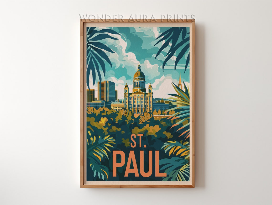 St Paul Domed Cathedral Tropical Teal Palm Fronds City Poster