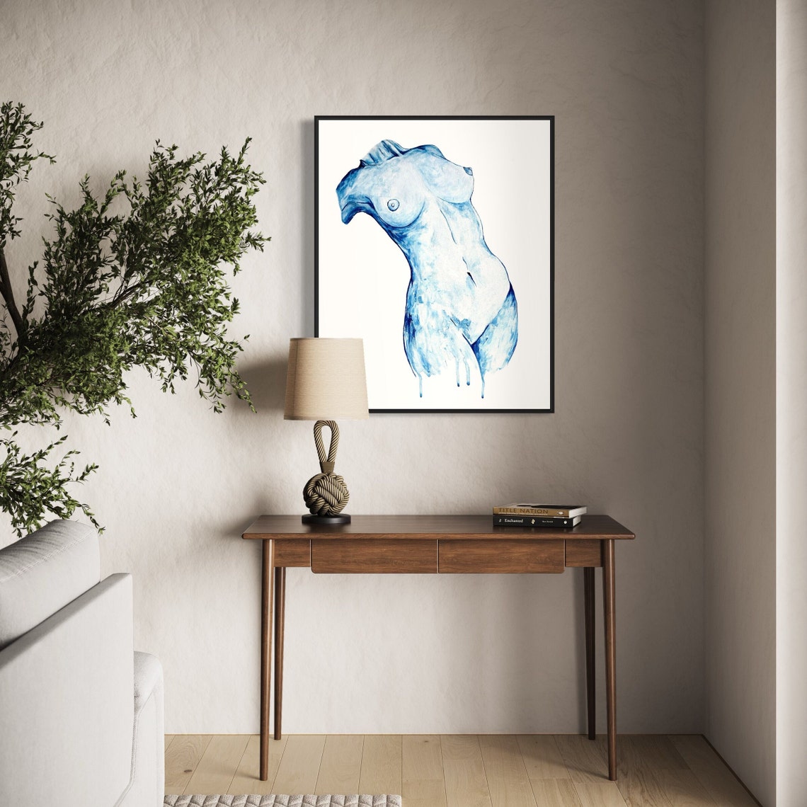 Blue Female Nude Torso Watercolor Abstract Feminine Figure Art Print - Image 3