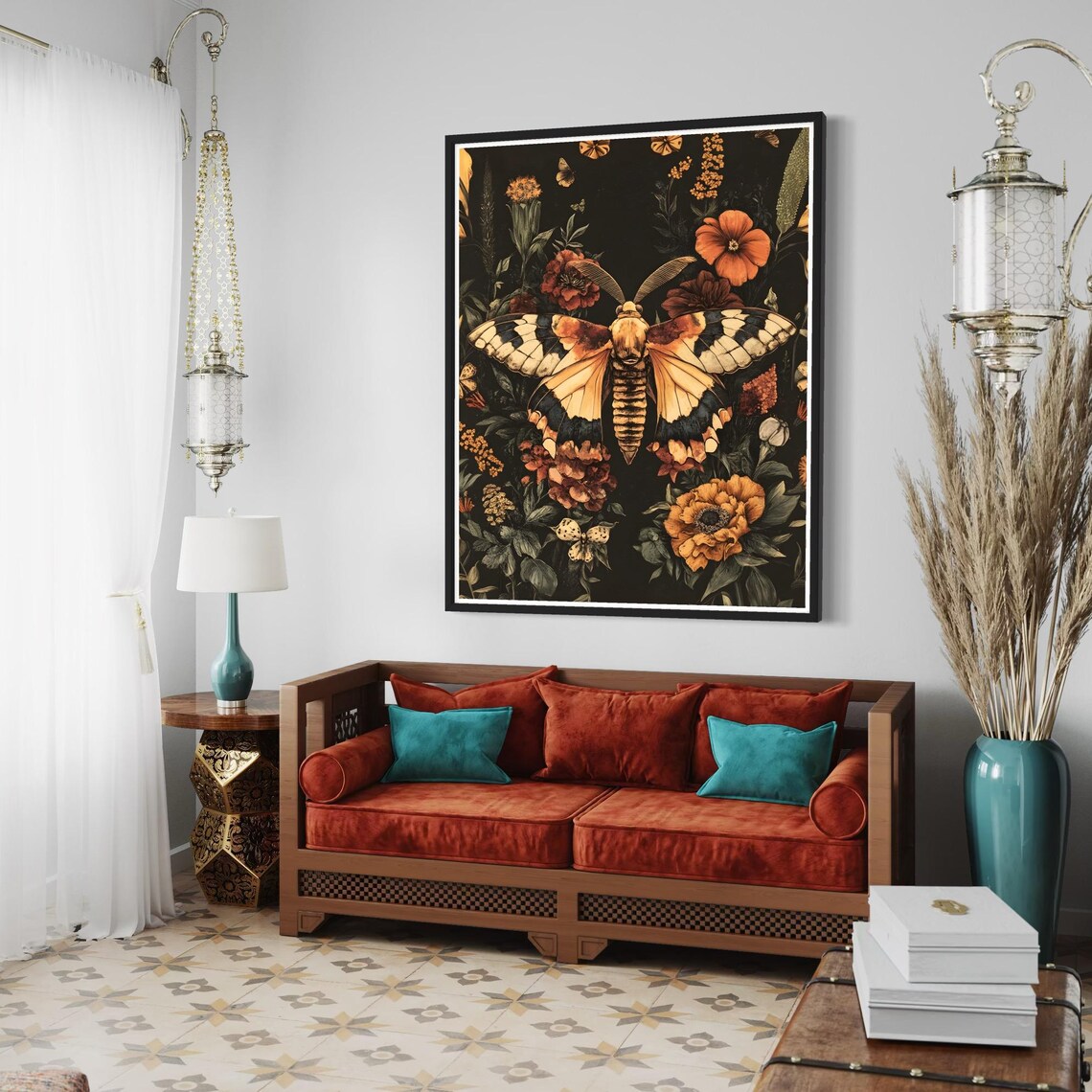 Giant Atlas Moth Dark Autumn Floral Vintage Botanical Art Poster - Image 4