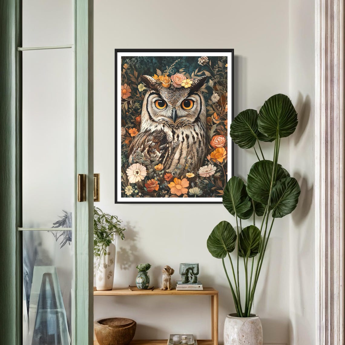 Great Horned Owl Flower Crown Autumn Floral Dark Vintage Poster - Image 2