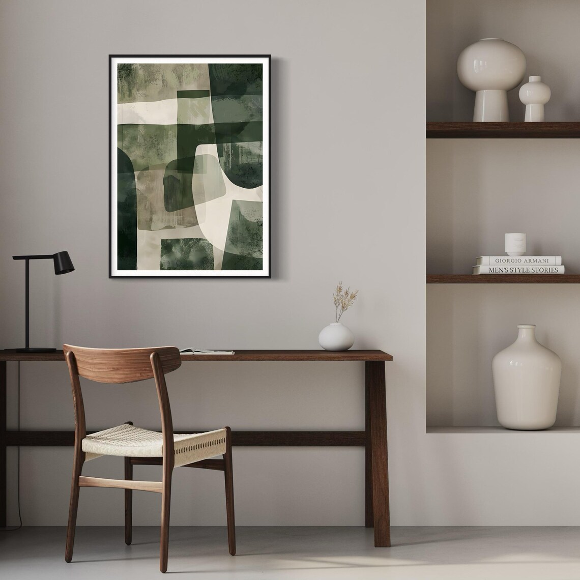 Green Beige Abstract Print Contemporary Minimalist Shape Painting Modern Home Gift Geometric Pattern Artwork Sophisticated Art Neutral Tones - Image 4