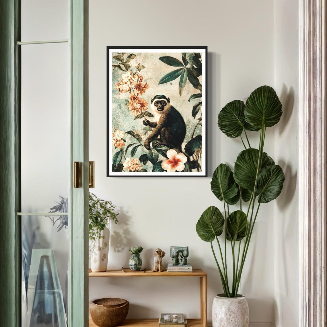 Colobus Monkey Flowering Branch Tropical Leaves Wildlife Poster - Image 2