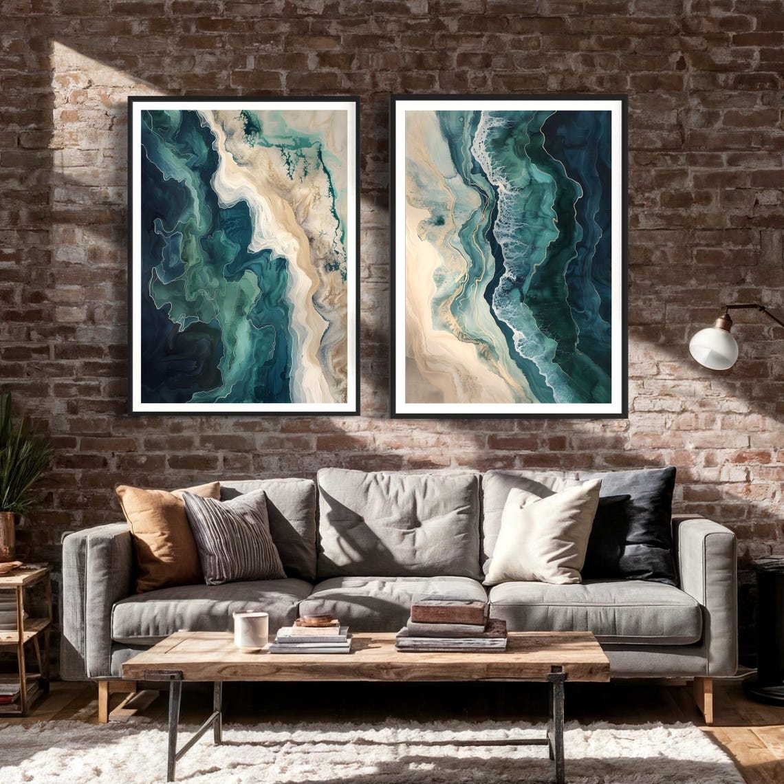 Teal Ocean Shoreline Abstract Sand And Sea Coastal Waves Art Print - Image 2