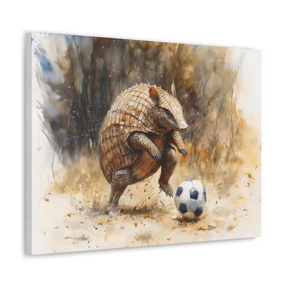 Soccer Armadillo Maximalist Eclectic Sports Print Rugged Eccentric Football Airbnb Childrens Art Fantasy Nature Rustic Wall Decor