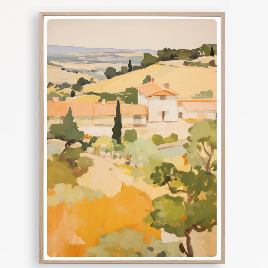 Tuscany Golden Hills Farmhouse With Cypress Trees Art Poster