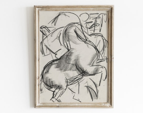 Abstract Horse Line Drawing, Vintage Minimalist Art Print