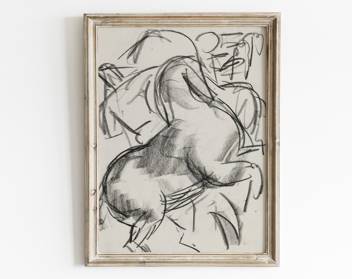 Abstract Horse Line Drawing, Vintage Minimalist Art Print
